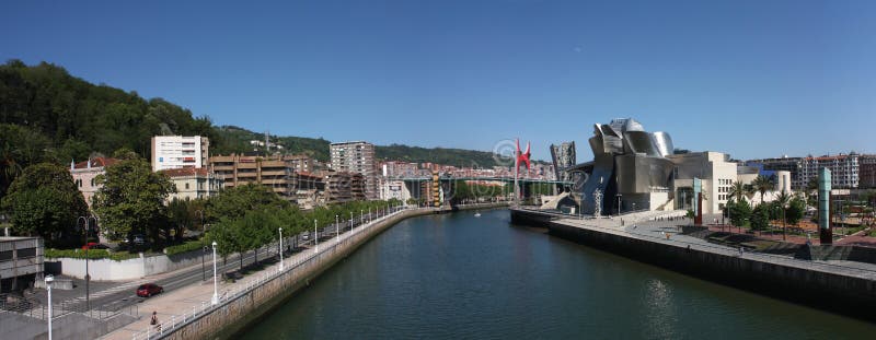 Bilbao Nervión River as it passes by park, the University, the Guggenheim and bridge La Salve, Euskadi, Spain. Large Format. Metal n stock images, royalty-free photos and pictures