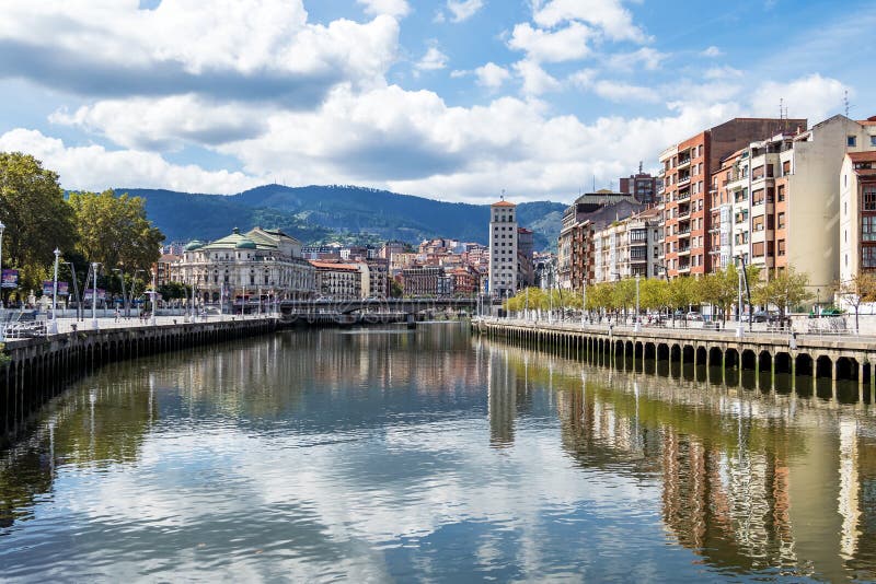 The Cityscape of Bilbao, Spain. the Nervion River Crosses Bilbao ...