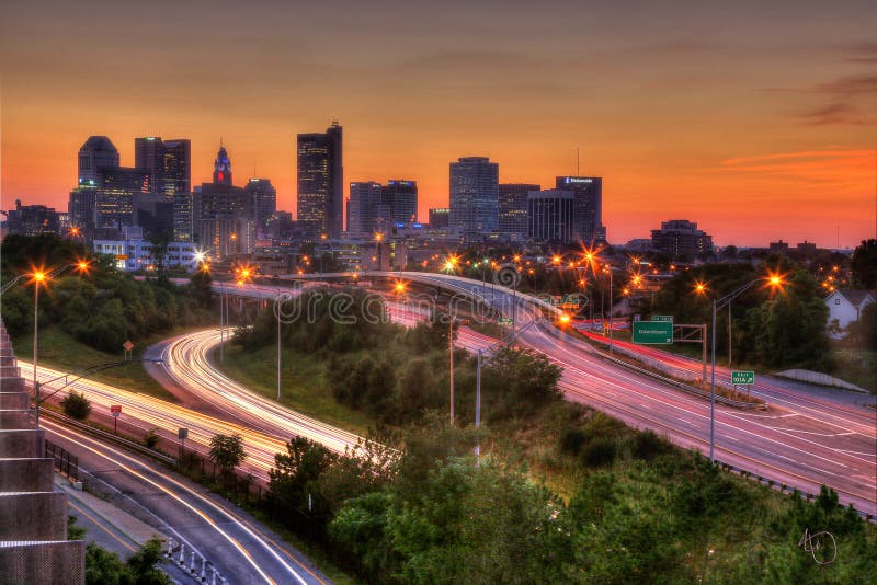 Cityscape Of Columbus Ohio At Dusk Stock Image - Image of rise, lights