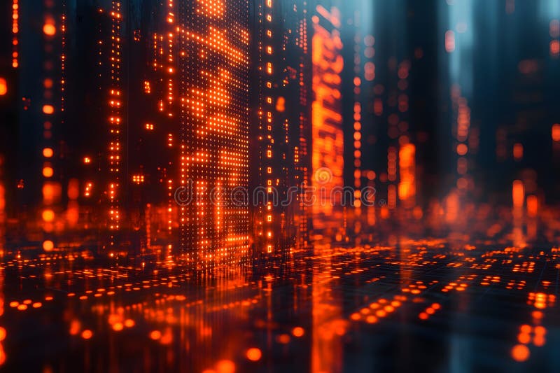 Cityscape digitale futuristico con strutture cibernetiche rosse per la progettazione di tecnologie Generative AI. Strutture cibernetiche neonilluminate formano un paesaggio urbano digitale che irradiano vibranti sfumature di rosso. la disposizione astratta delle luci crea un ambiente ad alta tecnologia ideale per concetti in reti di dati tecnologici o temi del cyberspazio. Generative AI