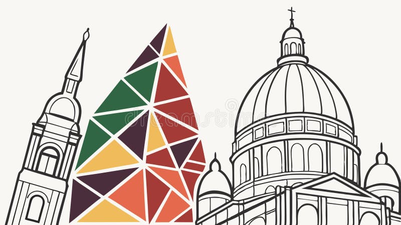 Cityscape with Dome and Geometric Architectural Elements, vector design Generative AI vector illustration