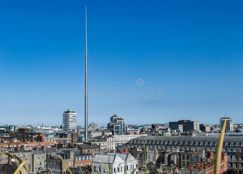 Cityscape of Dublin, Ireland from the air, with the Dublin Spire