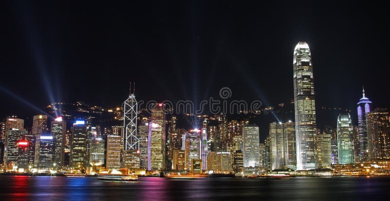 Symphony of lights at Victoria Harbor; Hong Kong cityscape, night view Photo taken on: Aug 21th, 2009. Symphony of lights at Victoria Harbor; Hong Kong cityscape, night view Photo taken on: Aug 21th, 2009
