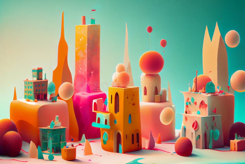 A Cityscape Made of Abstract Geometrical Shapes, Featuring Bold Lines ...