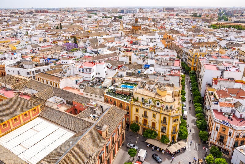 Cityscape mening van Sevilla vanaf de bovenkant van Giralda spanje stock foto Cityscape mening van Sevilla vanaf de bovenkant van Giralda spanje stock foto