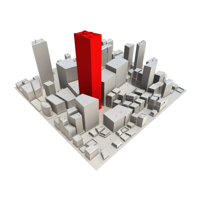 Cityscape Model 3D - Red Skyscraper