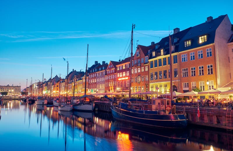 Cityscape at Night. Main Tourist Spot in Copenhagen Stock Photo - Image ...