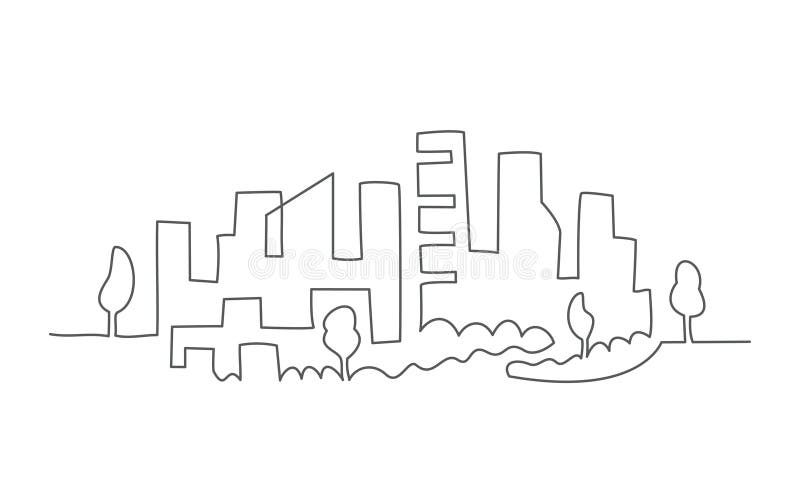 Cityscape One Line Drawing on White Background Stock Vector ...