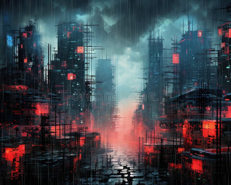 A cyberpunk city wallpaper, main colors is red, cyan