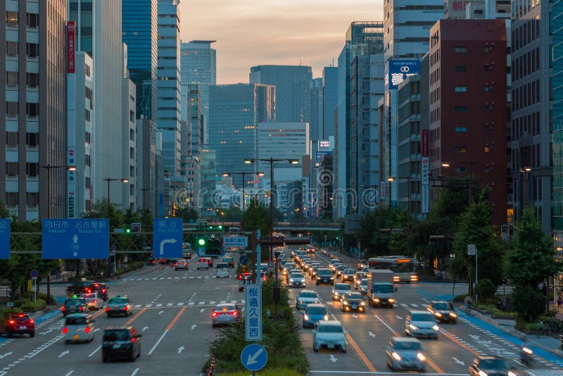 Cityscape and skyscraper at dusk in nagoya, japan. royalty free stock images Cityscape and skyscraper at dusk in nagoya, japan. royalty free stock images