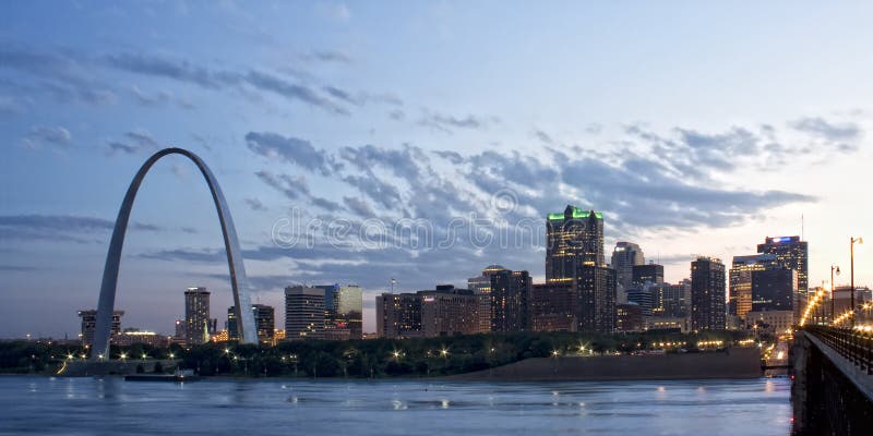 Cityscape of St. Louis at dusk stock image