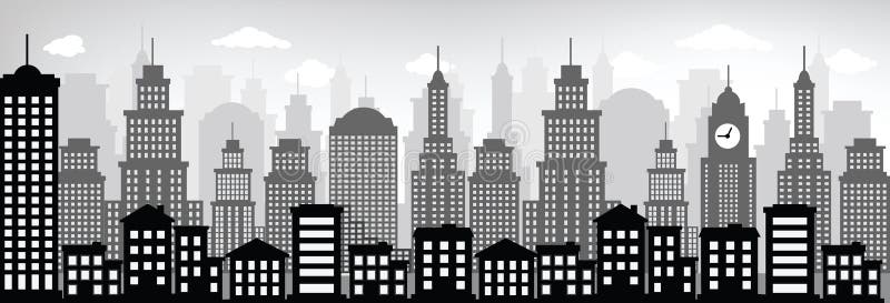 Cityscape (svart & vit) vektor illustrationer