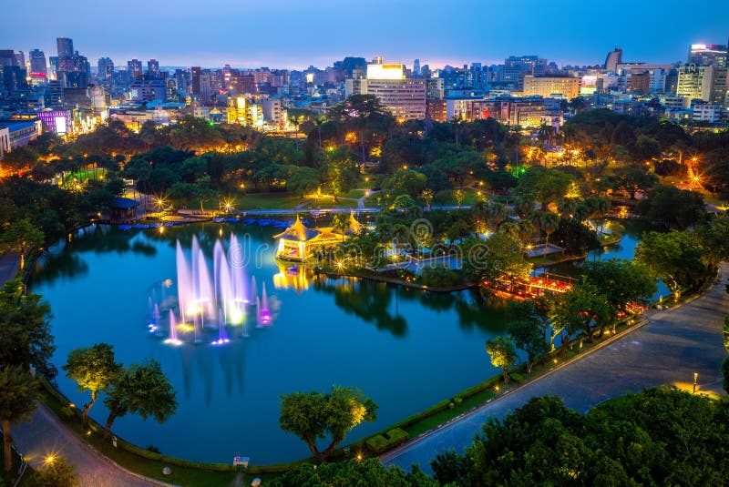 Cityscape of Taichung and zhongshan park at night