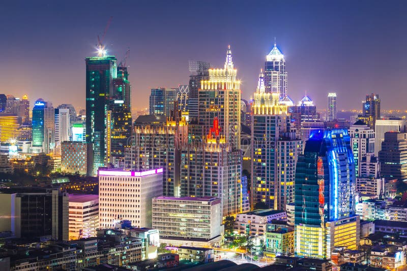 Cityscape van Bangkok, Bedrijfsdistrict met de hoge bouw, Thailan