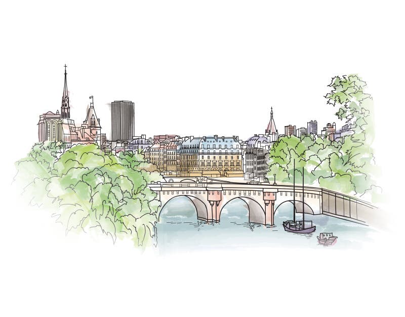 Cityscape van Parijs met Zegendijk De oude mening van de stadslente Streptokok royalty-vrije illustratie Cityscape van Parijs met Zegendijk De oude mening van de stadslente Streptokok royalty-vrije illustratie
