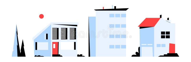 Cityscape With Various Buildings In Flat Vector Illustration Symbolizing Urban Development, Architecture, Real Estate vector illustration