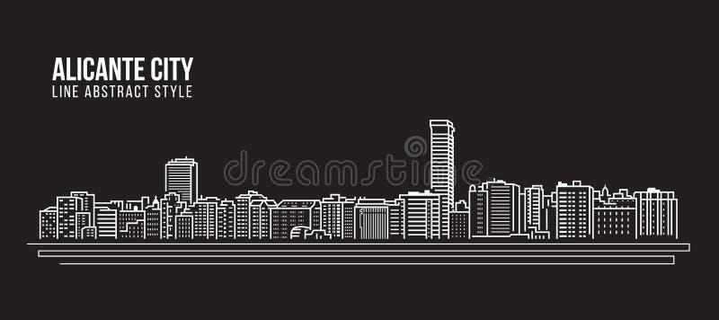 Cityscape Vector de Illustratieontwerp van de Rooilijnkunst - de stad van Alicante stock illustratie Cityscape Vector de Illustratieontwerp van de Rooilijnkunst - de stad van Alicante stock illustratie
