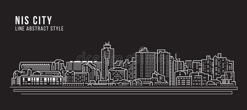 Cityscape Vector de Illustratieontwerp van de Rooilijnkunst - de stad van NOS stock illustratie Cityscape Vector de Illustratieontwerp van de Rooilijnkunst - de stad van NOS stock illustratie