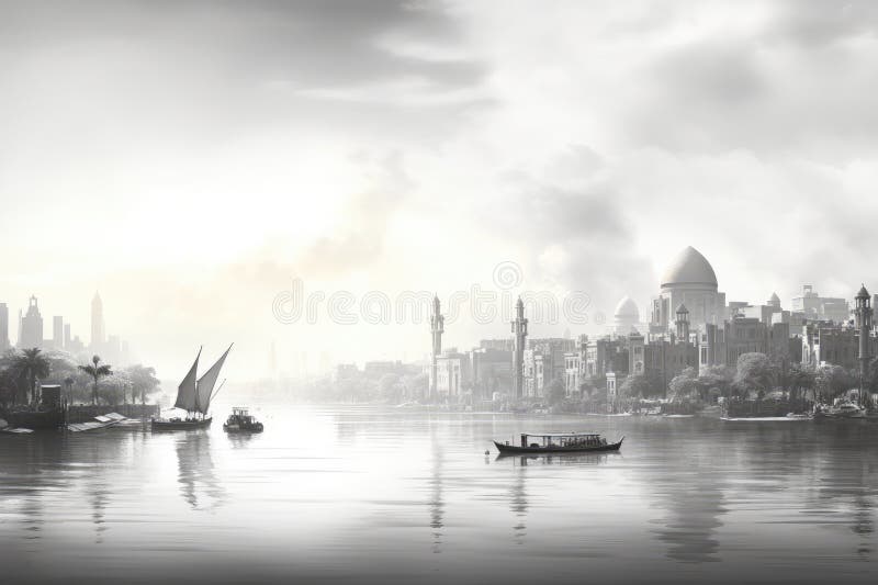 Cityscape με τέμενος και βάρκα στη μέση του ουρανού σαγκάη, skyline panorama με huangpu river china απεικόνιση αποθεμάτων