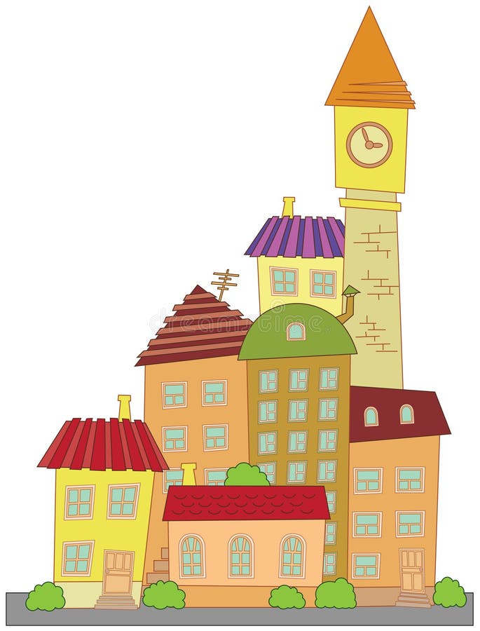 Ciudad de construcción vectorial de dibujos animados stock de ilustración