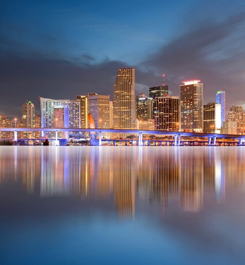 Ciudad De Miami La Florida, Panorama De La Puesta Del Sol Del Verano