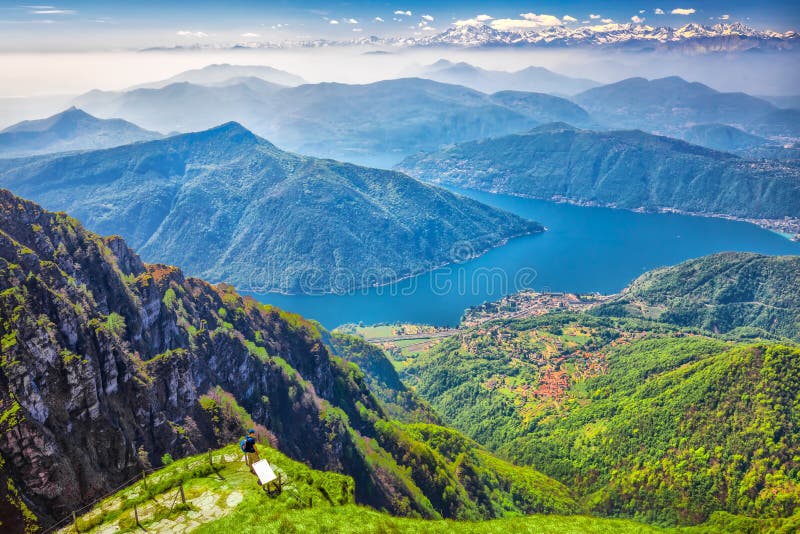 Ciudad de Lugano, montaña de San Salvador y lago lugano de Monte Generoso, cantón Tesino, Suiza