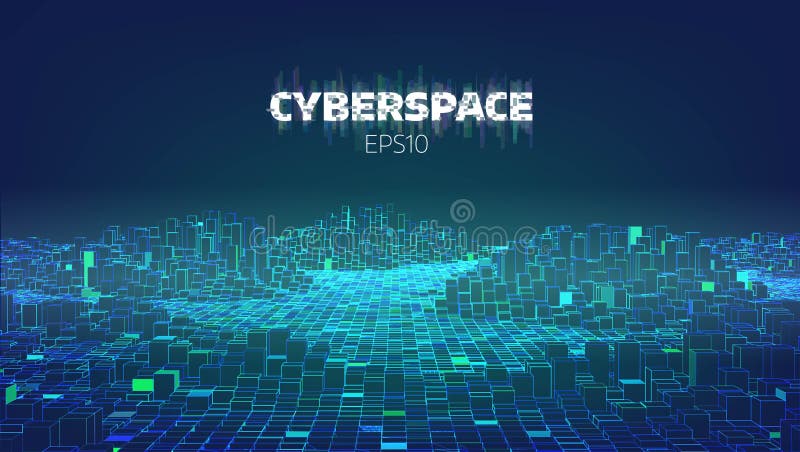 Ciudad del juego del ciberespacio Internet de cosas Fondo futurista de la tecnología ilustración del vector