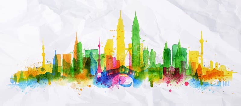 Ciudad Kuala Lumpur de la capa de la silueta stock de ilustración Ciudad Kuala Lumpur de la capa de la silueta stock de ilustración