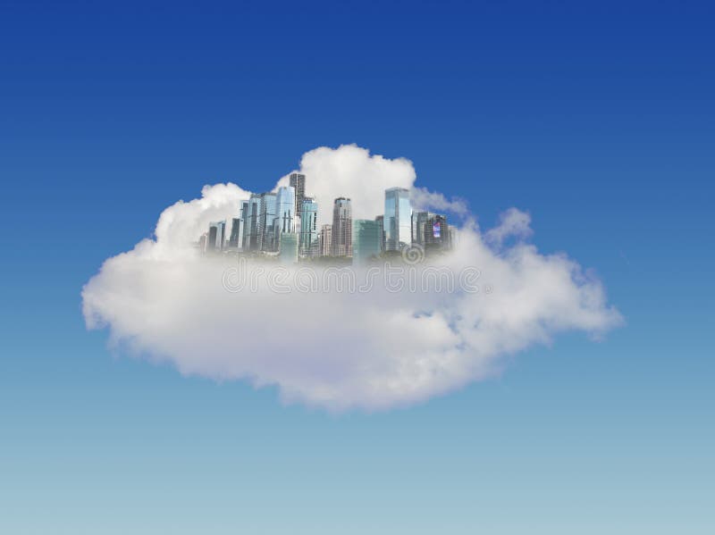 Ciudad moderna en nubes imagenes de archivo Ciudad moderna en nubes imagenes de archivo