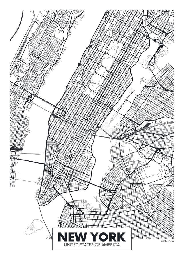 Ciudad Nueva York del mapa del cartel del vector
