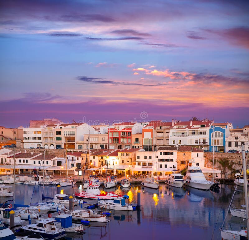 Ciutadella Menorca marina Port sunset with boats