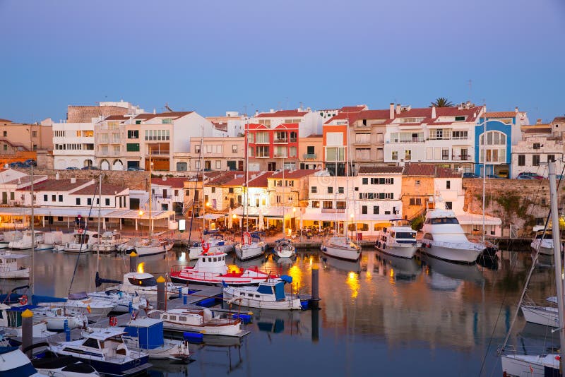 Ciutadella Menorca marina Port sunset with boats