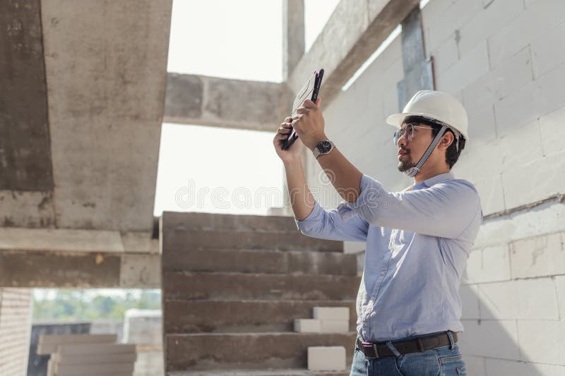 Civil Engineer Working Use BIM Technology and Digital Construction