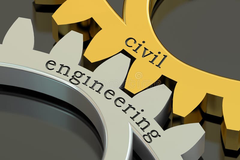 Civil engineering concept on the gearwheels, 3D rendering