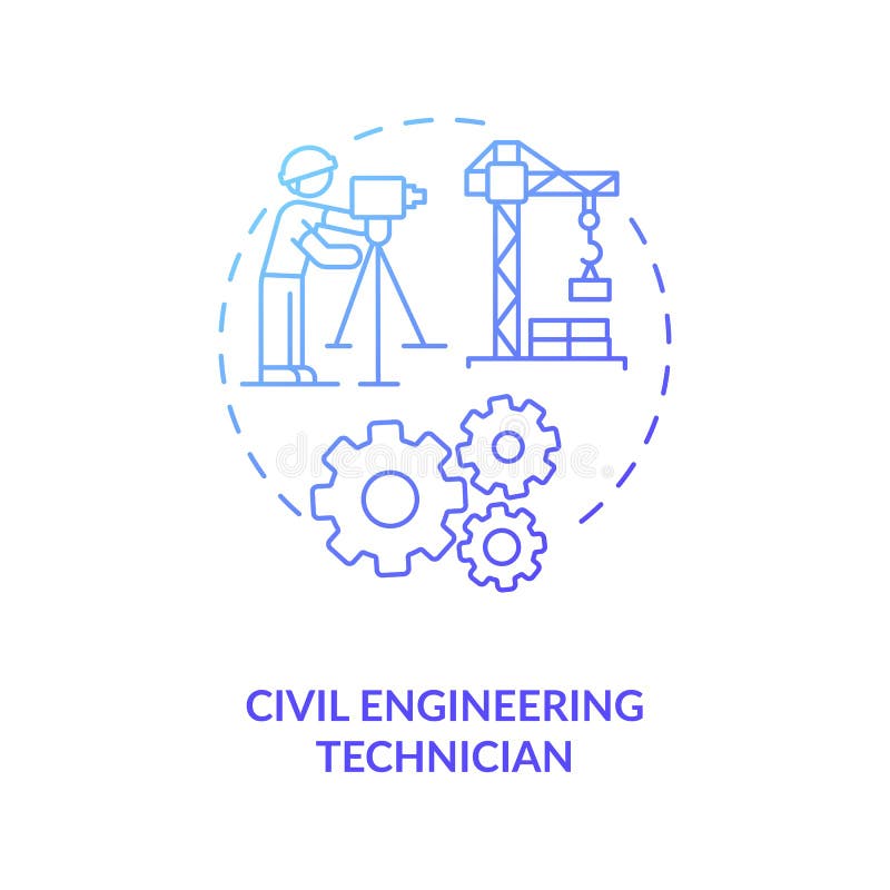 Civil engineering technician blue gradient concept icon. Plan building. Contractor for management. Construction supervision idea thin line illustration. Vector isolated outline RGB color drawing. Civil engineering line art vectors