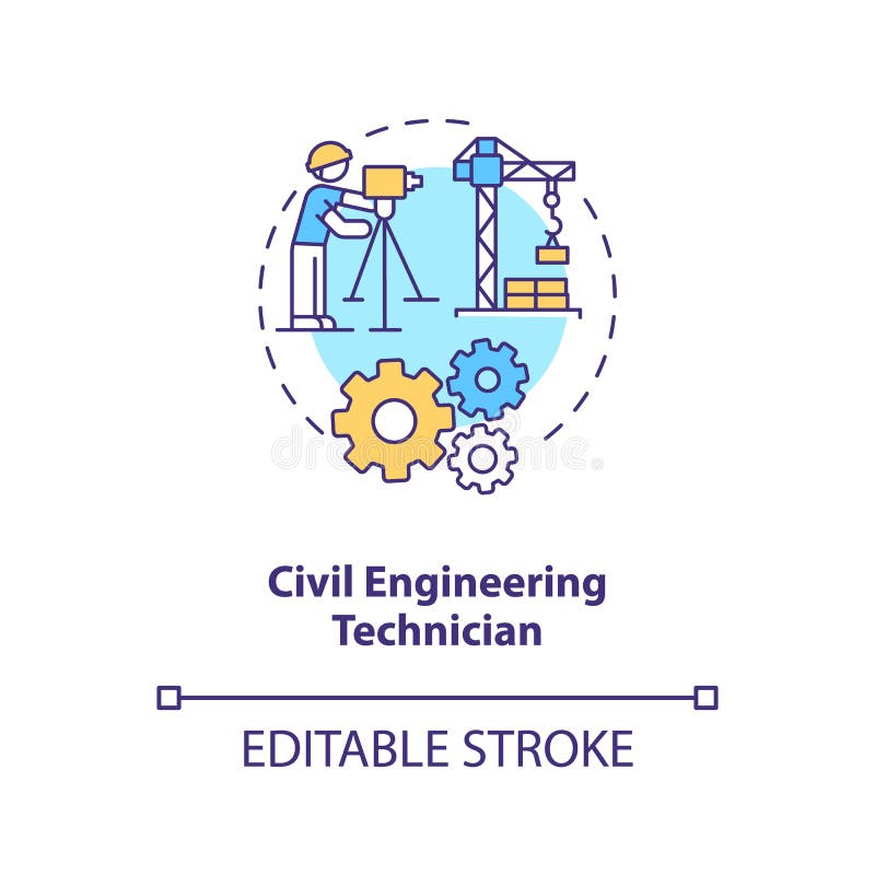 Civil engineering technician concept icon. Plan building. Contractor for management. Construction supervision idea thin line illustration. Vector isolated outline RGB color drawing. Editable stroke. Civil engineering line art vectors
