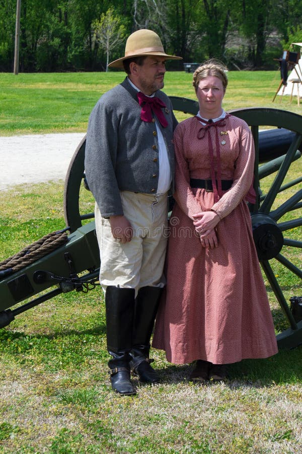 Buchanan, VA - April 26; Couple in dressed in Civil War period clothing at the Buchanan Civil War History Weekend on April 26, 2014, Buchanan, Virginia, USA. Buchanan, VA - April 26; Couple in dressed in Civil War period clothing at the Buchanan Civil War History Weekend on April 26, 2014, Buchanan, Virginia, USA.