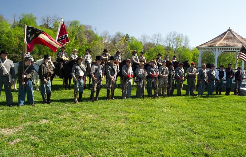 Buchanan, VA - April 26: A civil war re-enactors line-up for opening ceremony at the Buchanan Civil War History Weekend on April 26, 2014, Buchanan, Virginia, USA.