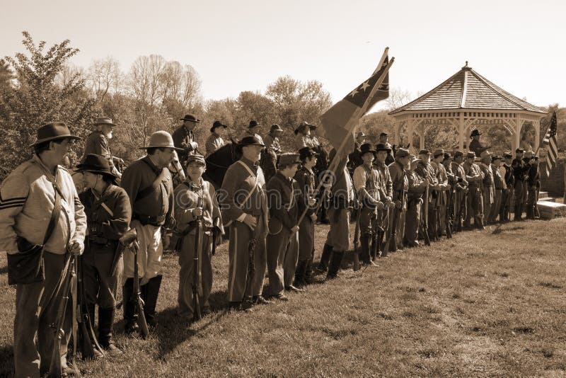 Buchanan, VA - April 26: A civil war re-enactors line-up for opening ceremony at the Buchanan Civil War History Weekend on April 26, 2014, Buchanan, Virginia, USA.