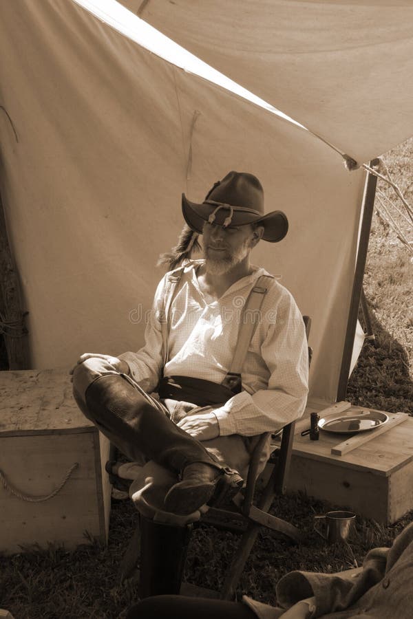 Buchanan, VA - April 26; A Civil War reenactor at an encampment at the Buchanan Civil War History Weekend on April 26, 2014, Buchanan, Virginia, USA.