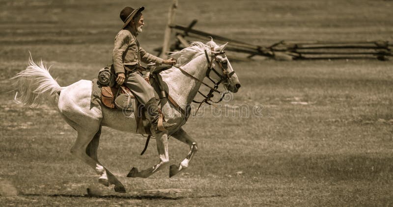Civil war reenactor on horseback