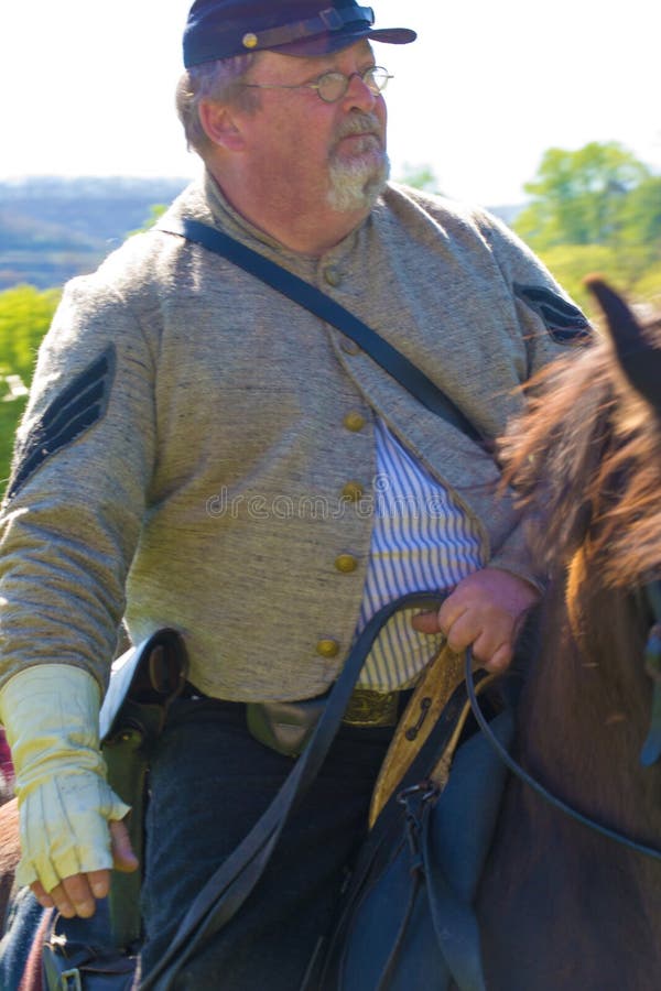 Buchanan, VA - April 26; A Civil War soldier on horseback in Civil War period clothing at the Buchanan Civil War History Weekend on April 26, 2014, Buchanan, Virginia, USA.