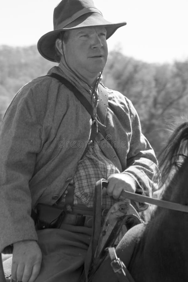 Buchanan, VA - April 26; A Civil War soldier on horseback in Civil War period clothing at the Buchanan Civil War History Weekend on April 26, 2014, Buchanan, Virginia, USA.