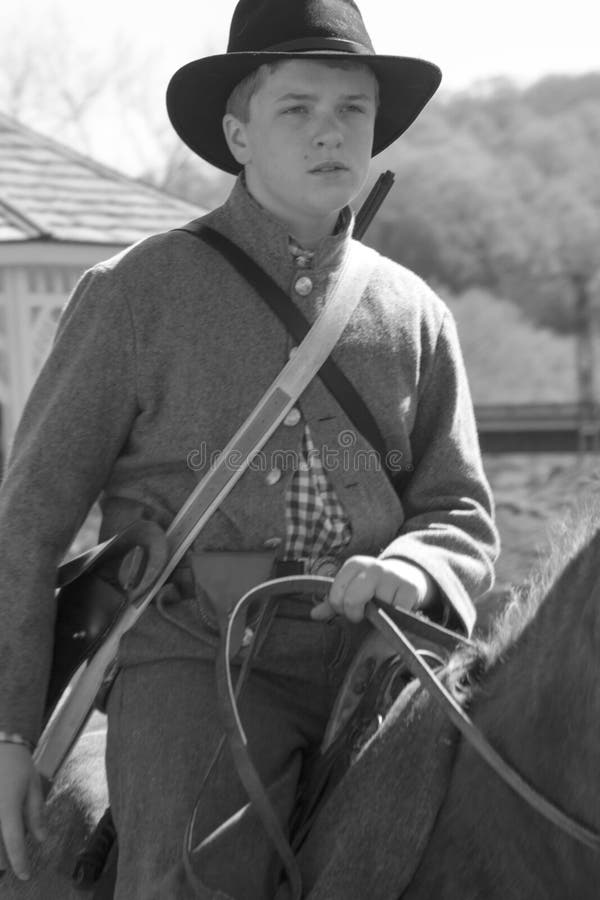 Buchanan, VA - April 26; A Civil War soldier on horseback in Civil War period clothing at the Buchanan Civil War History Weekend on April 26, 2014, Buchanan, Virginia, USA.