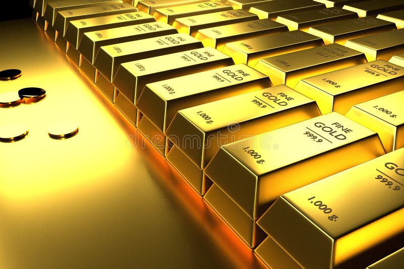 Ciérrese encima de las barras de oro y de las monedas apiladas, 3d representación, ejemplo libre illustration Ciérrese encima de las barras de oro y de las monedas apiladas, 3d representación, ejemplo libre illustration