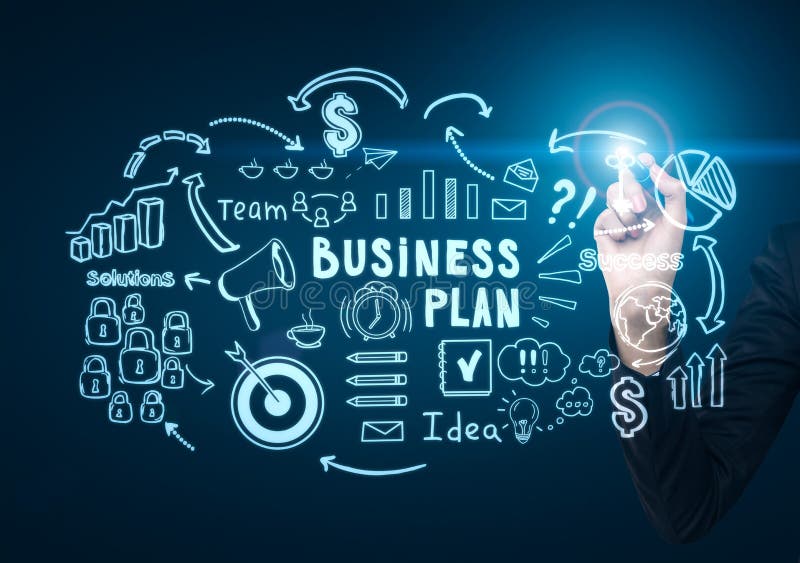 Ciérrese para arriba de iconos del plan empresarial del dibujo de la mano del ` s del hombre ilustración del vector Ciérrese para arriba de iconos del plan empresarial del dibujo de la mano del ` s del hombre ilustración del vector