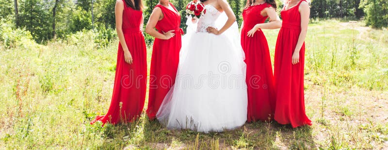 Ciérrese para arriba de novia y de damas de honor fotografía de archivo libre de regalías Ciérrese para arriba de novia y de damas de honor fotografía de archivo libre de regalías