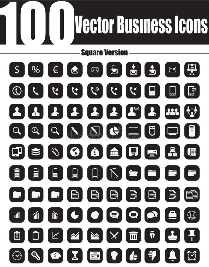 100 icone di affari di vettore - versione quadrata illustrazione vettoriale
