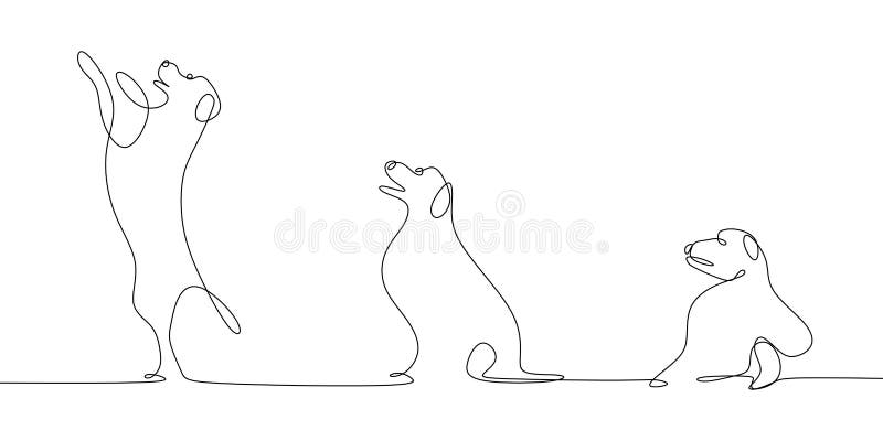 Continuous line drawings of dogs want to jump. Continuous line drawings of dogs want to jump