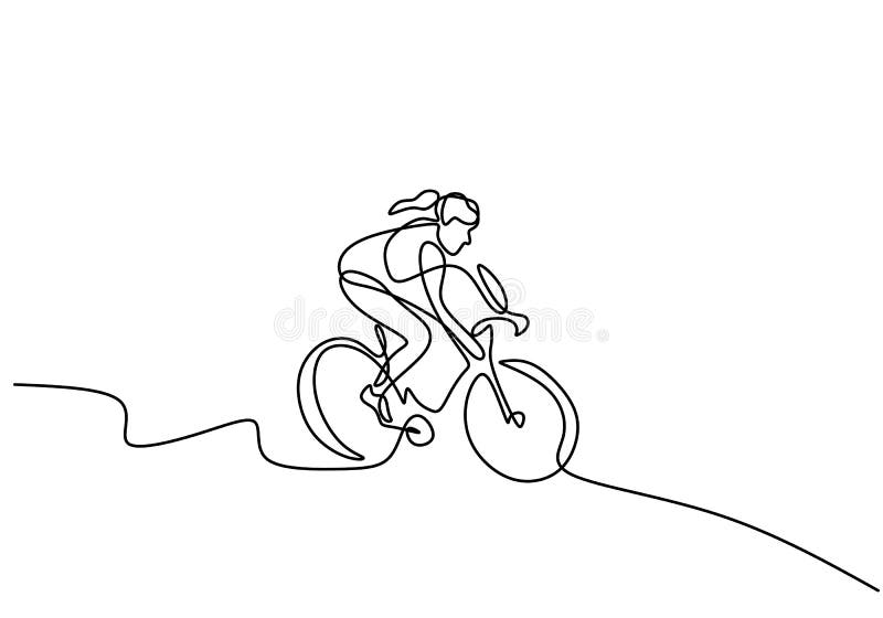 Ciągłe rysowanie linii młodych energicznych sportowców kobieta rower racer skupić się na treningu umiejętności na torze rowerowym.